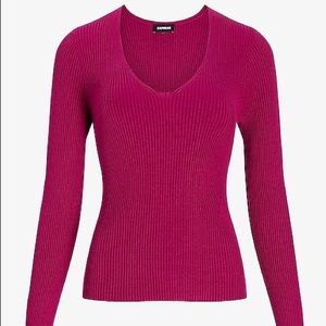 Ribbed Fitted V-Neck Sweater